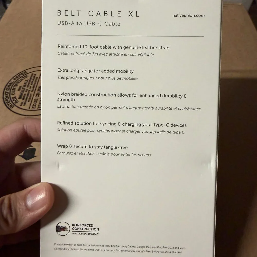 Native Union Belt Cable XL (10ft / 3m USB-A to USB-C) Charging Cable - Zebra